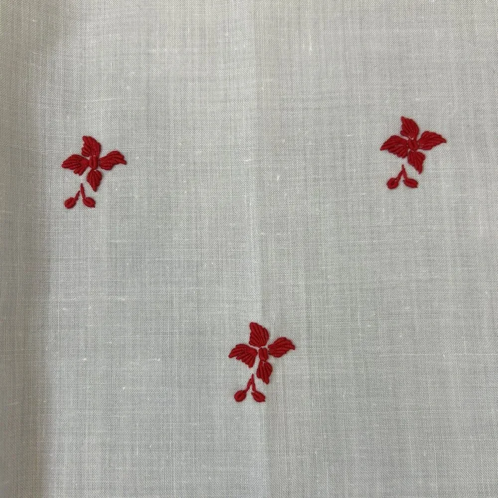 Vintage Handworked NEEDLEPOINT Piece - White w/Red/Floral Design Approx 43